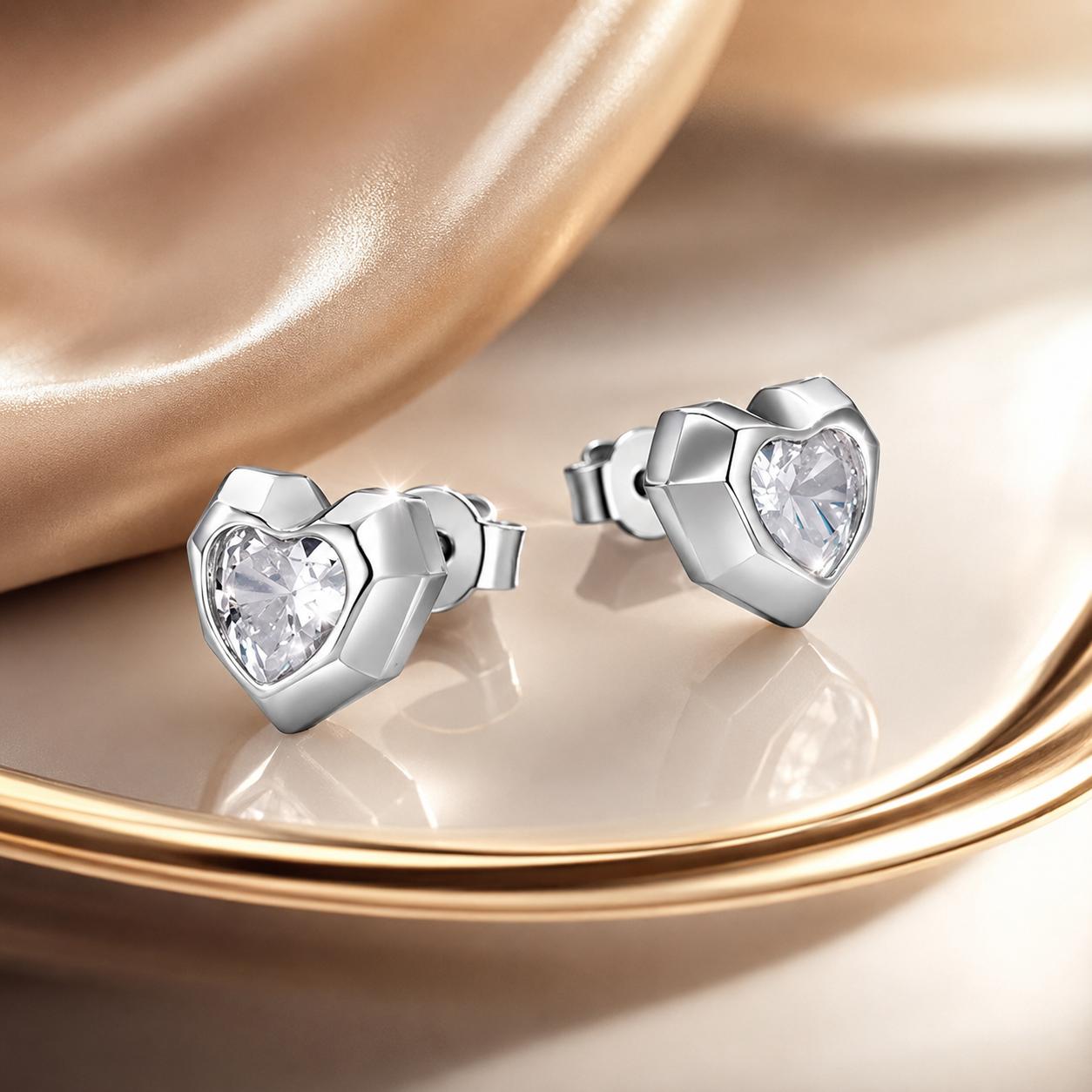 925 Sterling Silver Earrings with Pavé Setting CZ in White Gold, 0.8 x 0.9 cm  DestGlow