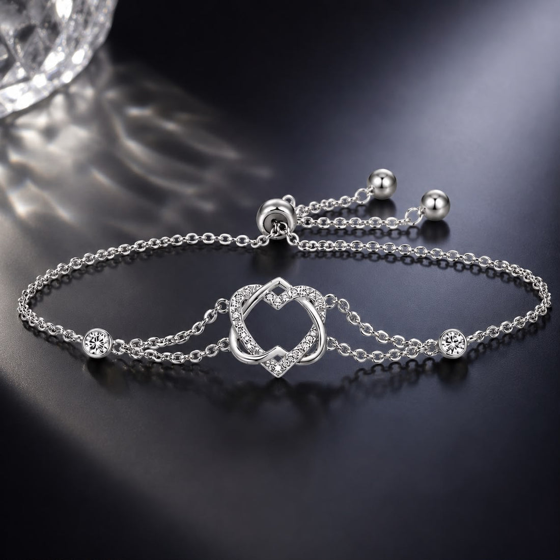 925 Sterling Silver Heart Shaped Bracelet 22CM for Women  DestGlow