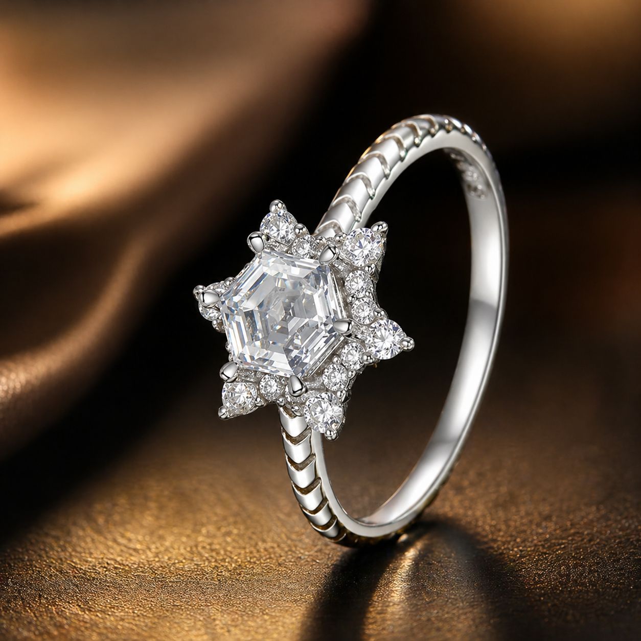 925 Sterling Silver White Gold Plated Ring with Pavé Set CZ, Size 6.0  DestGlow