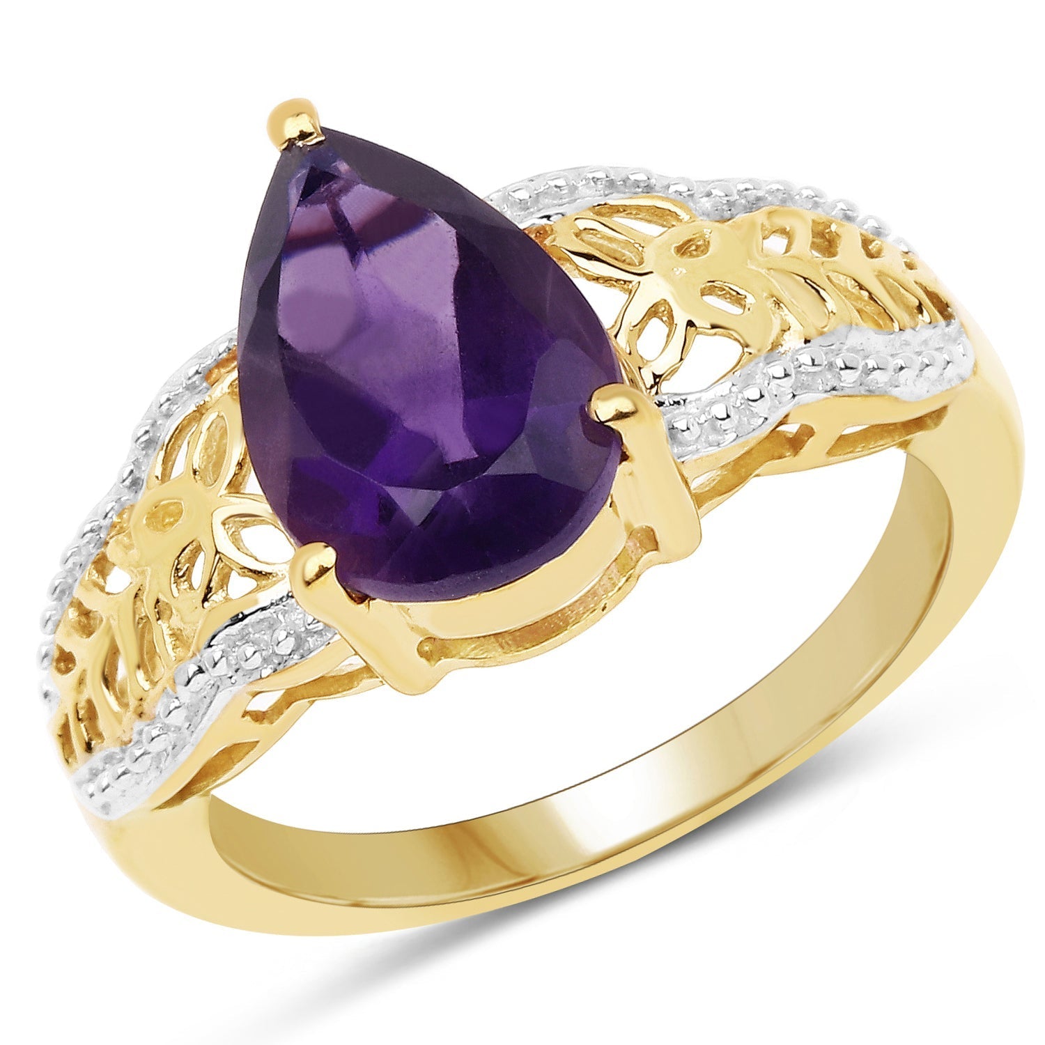 14K Yellow Gold Plated 2.50 Carat Genuine Amethyst .925 Sterling Silver Ring  DestGlow