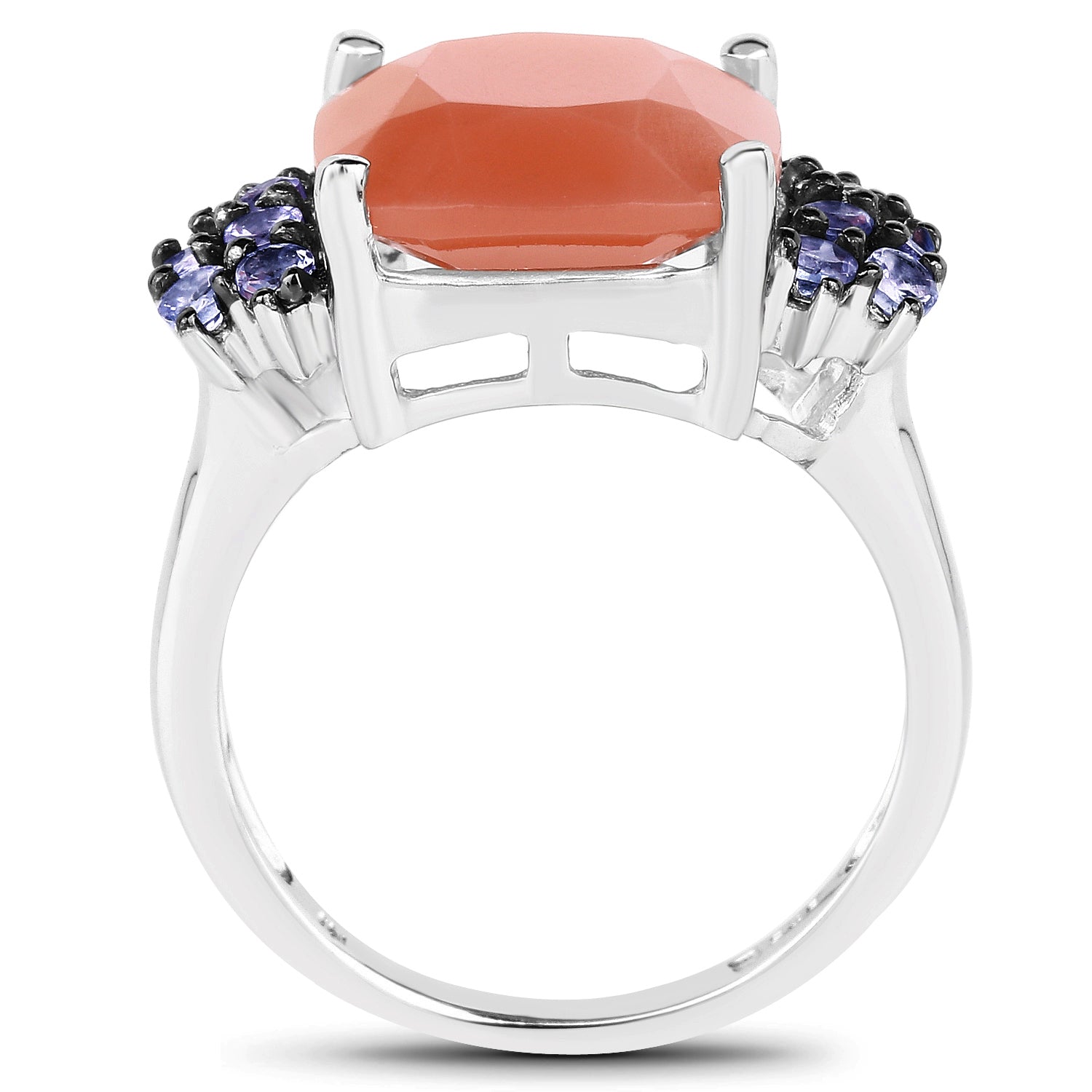 6.18 Carat Genuine Peach Moonstone and Tanzanite .925 Sterling Silver Ring by Bids.com