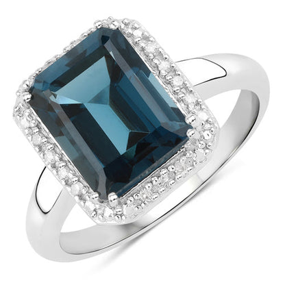 3.86 Carat Genuine London Blue Topaz and White Diamond .925 Sterling Silver Ring by Bids.com