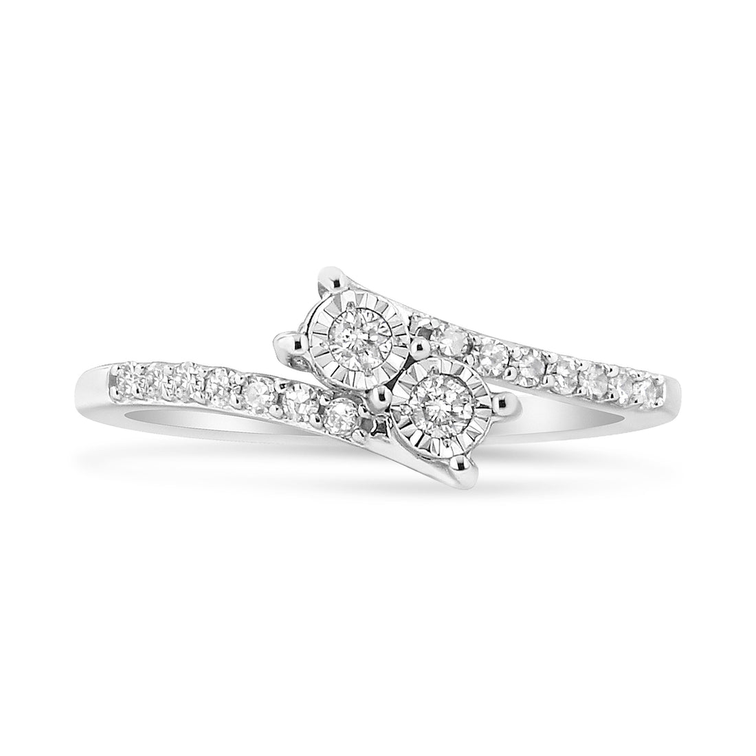 10K White Gold 1/4 Cttw Miracle Set Round Cut Diamond Two-Stone Ring (H-I Color, I2 Clarity) - Size 7 by Bids.com