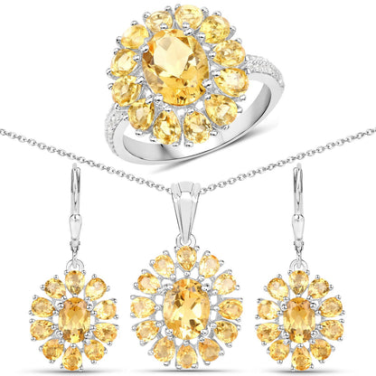 12.24 Carat Genuine Citrine and White Topaz .925 Sterling Silver 3 Piece Jewelry Set (Ring, Earrings, and Pendant w/ Chain) by Bids.com