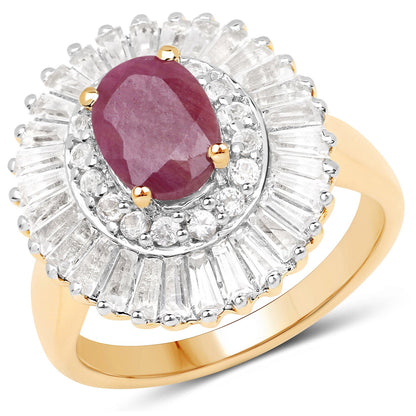 3.75 Carat Genuine Ruby and White Topaz .925 Sterling Silver Ring by Bids.com