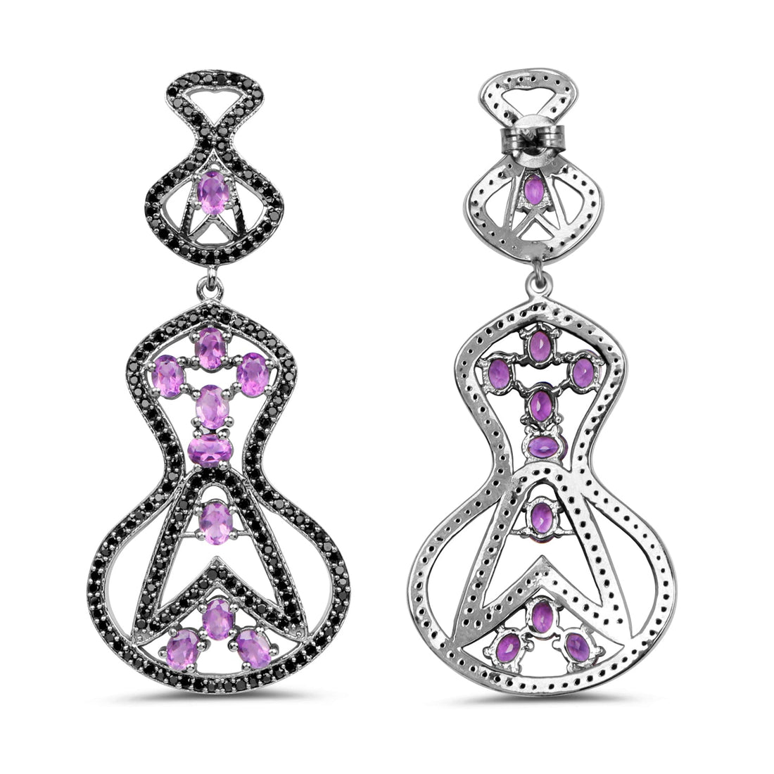 5.30 Carat Genuine Amethyst and Black Spinel .925 Sterling Silver Earrings by Bids.com