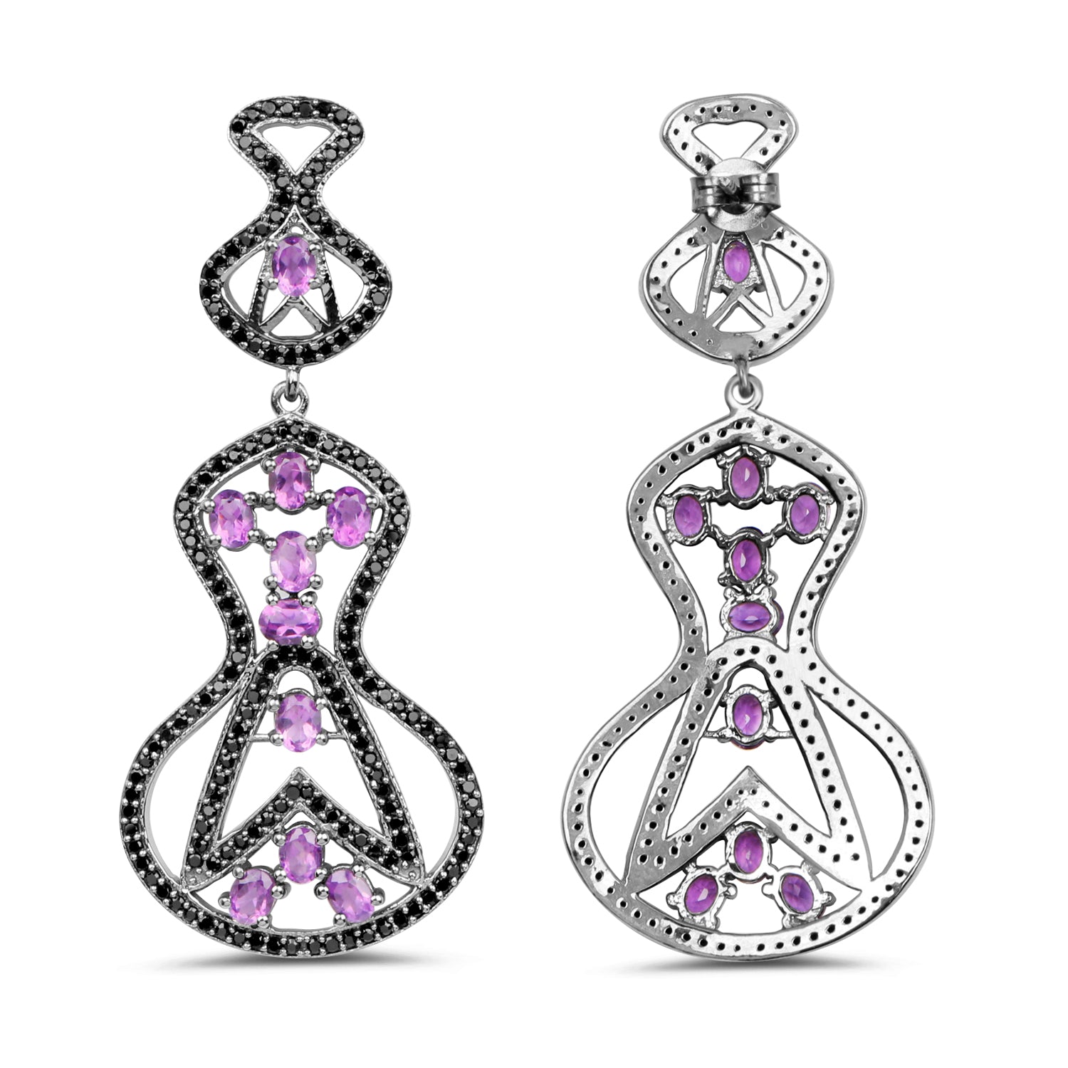 5.30 Carat Genuine Amethyst and Black Spinel .925 Sterling Silver Earrings by Bids.com