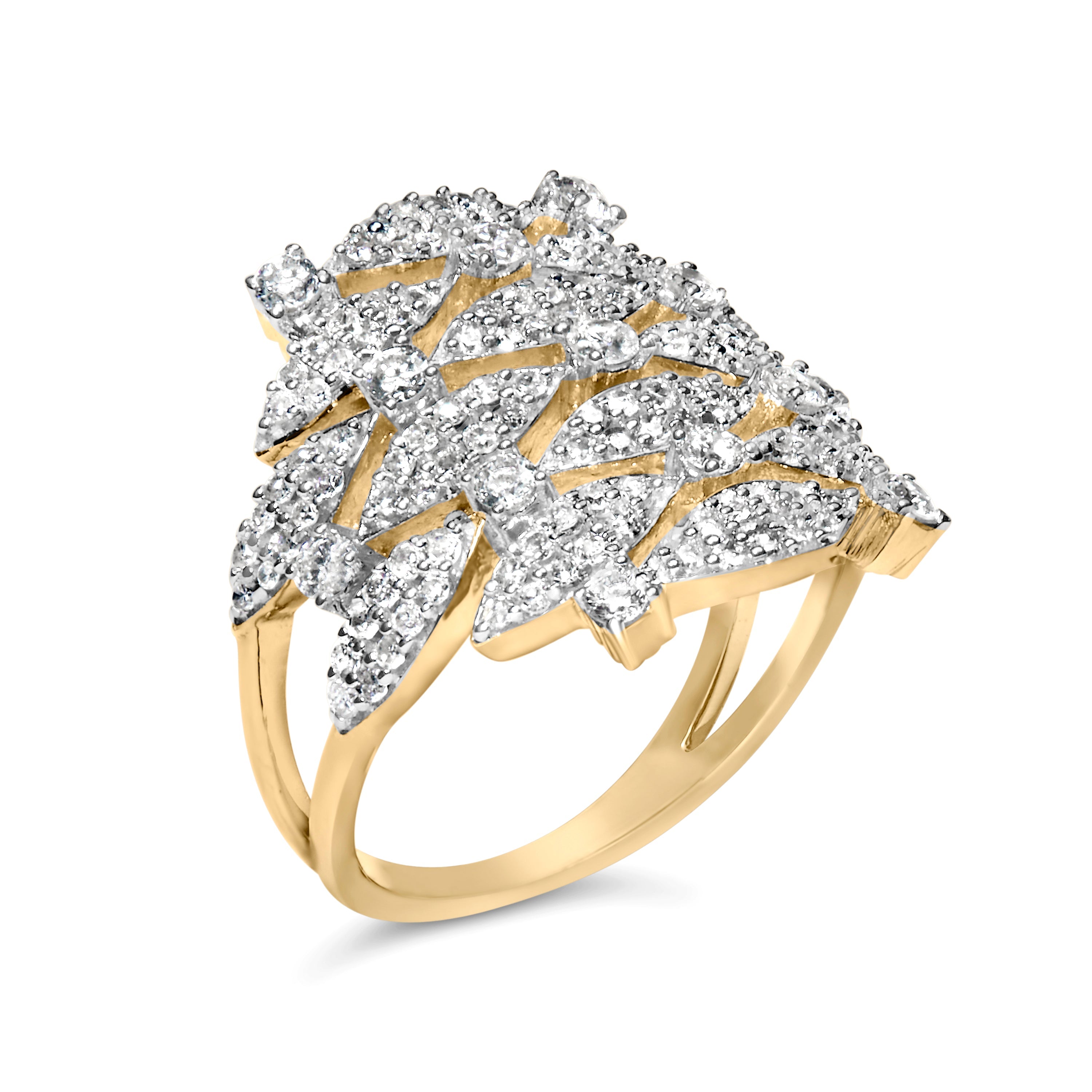 14K Yellow Gold 1.0 Cttw Diamond Geometric Stacked Open Cocktail Ring (I-J Color, I1-I2 Clarity) - Ring Size 7 by Bids.com