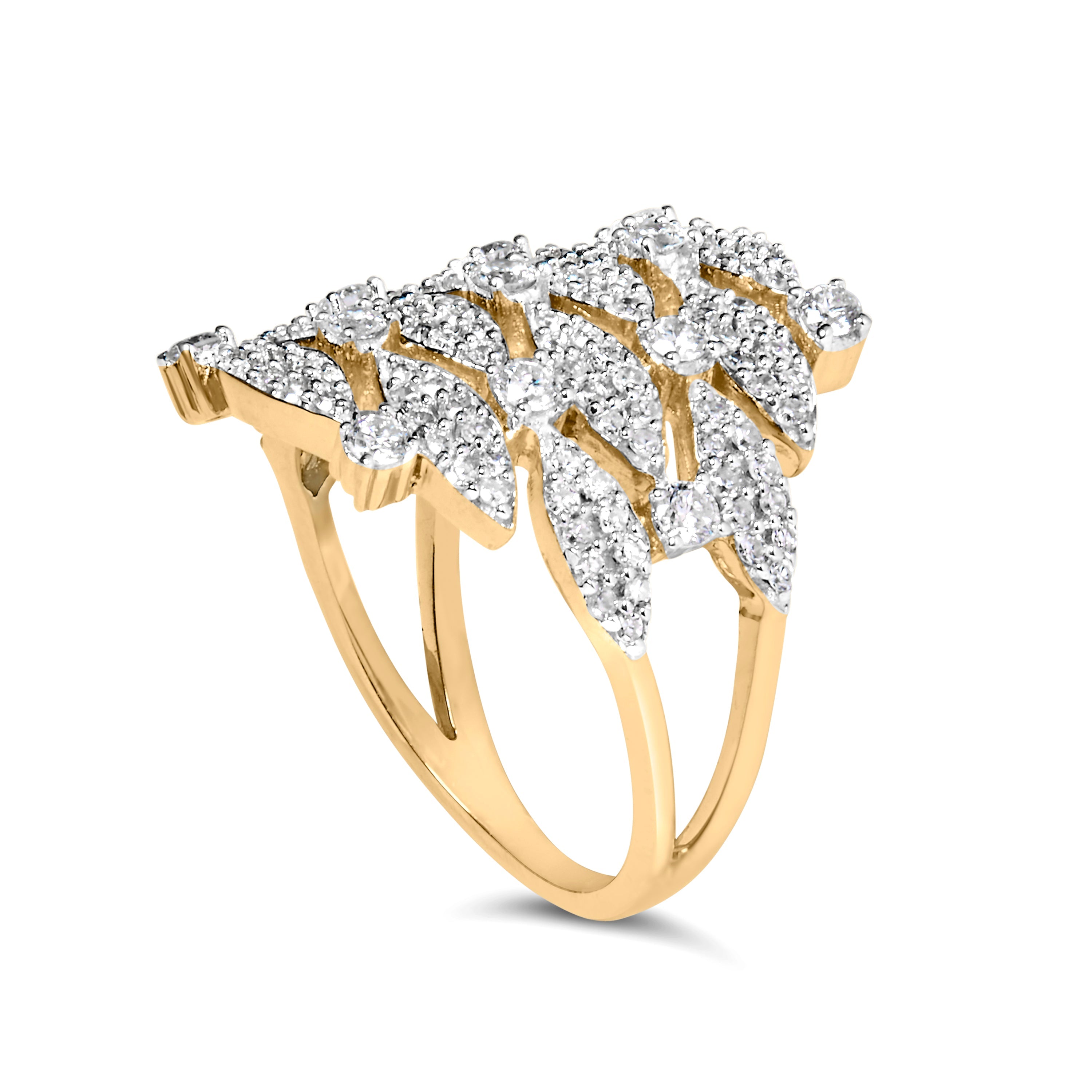 14K Yellow Gold 1.0 Cttw Diamond Geometric Stacked Open Cocktail Ring (I-J Color, I1-I2 Clarity) - Ring Size 7 by Bids.com