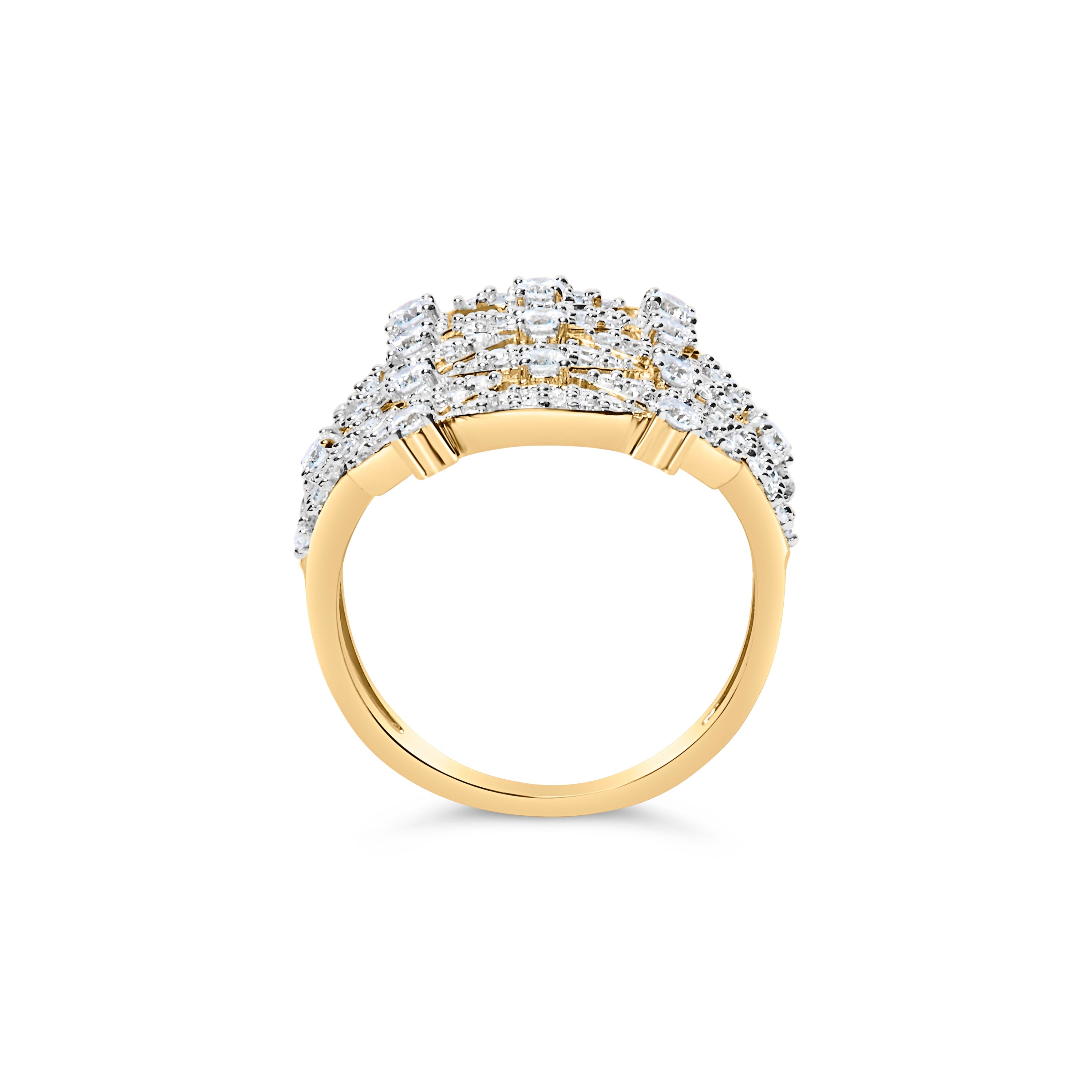 14K Yellow Gold 1.0 Cttw Diamond Geometric Stacked Open Cocktail Ring (I-J Color, I1-I2 Clarity) - Ring Size 7 by Bids.com