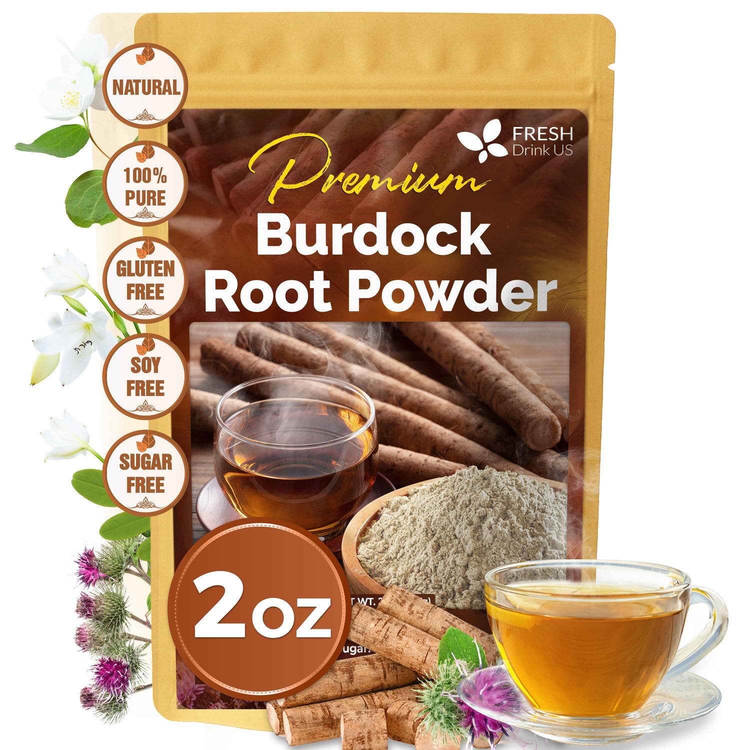 Burdock Root Powder,  Burdock Root Extract, 100% Natural &amp; Pure from Burdock Root, Burdock Root Herbal Tea, No Additives, No Caffeine, Vegan