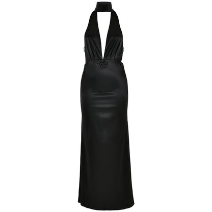 Sexy Solid Color Deep V Plunge neck Halter Lace up Backless Sheath Dress by Ragazza