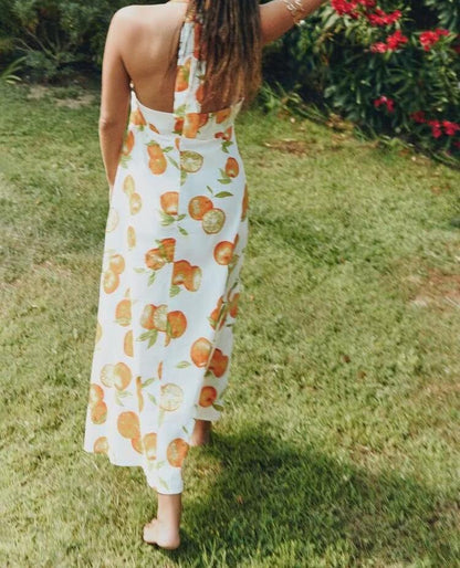 Women Clothing Fashionable Temperamental All Match Linen Printed Halter Dress by Ragazza