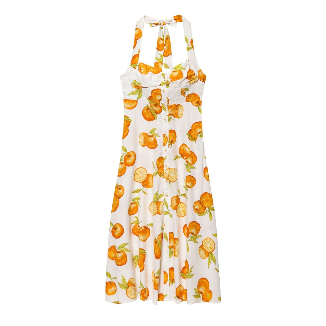 Women Clothing Fashionable Temperamental All Match Linen Printed Halter Dress by Ragazza