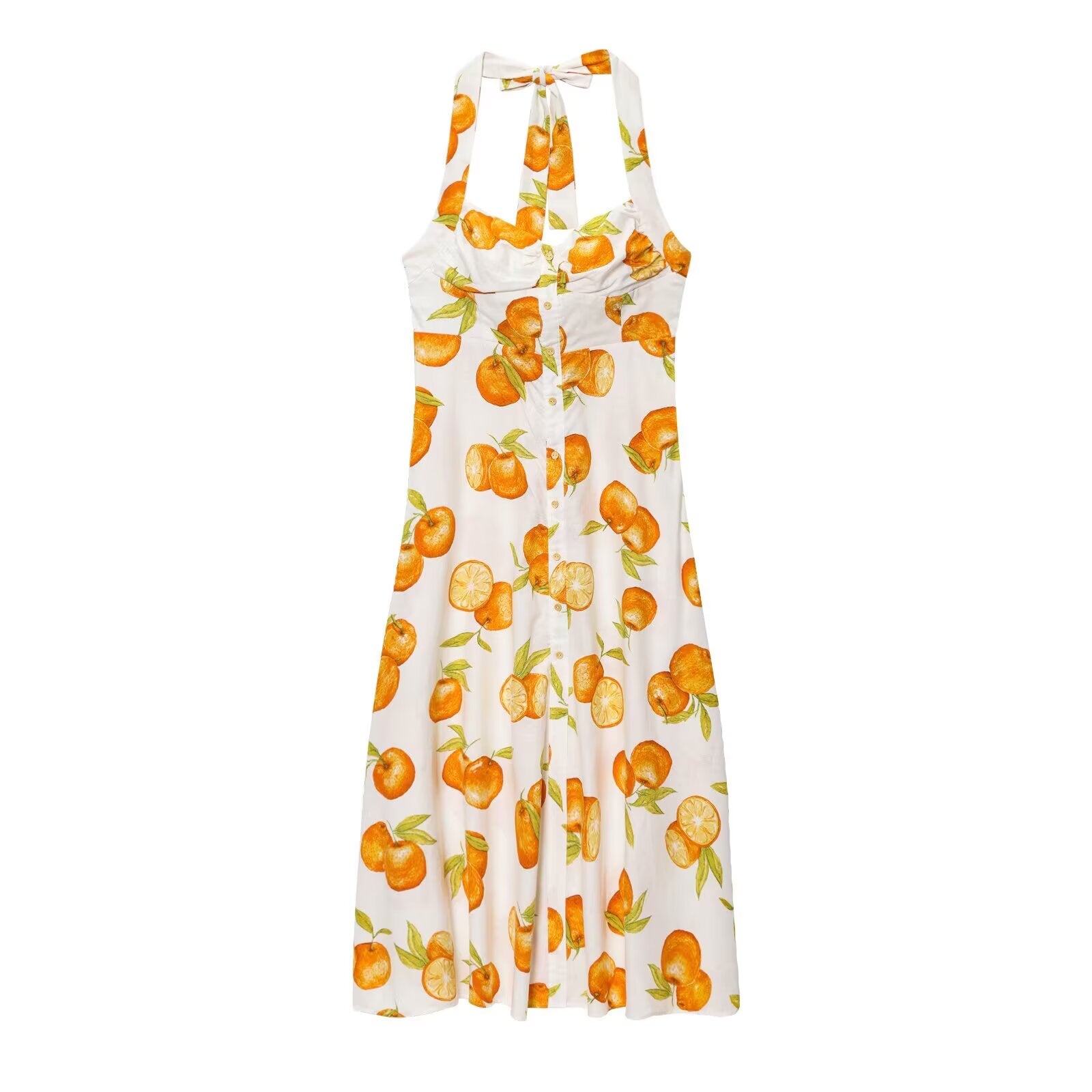 Women Clothing Fashionable Temperamental All Match Linen Printed Halter Dress by Ragazza