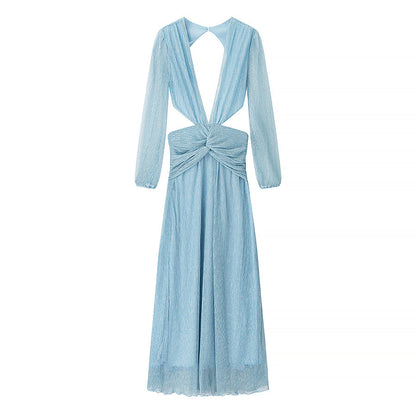 Beach Vacation Sexy Dress Women Summer Cropped Outfit Solid Color Seaside Atmosphere Maxi Dress by Ragazza