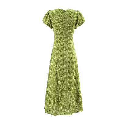 Sweet Printed Chic Puff Sleeve Maxi Dress round Neck Sexy Slim Fit Party Dress by Ragazza