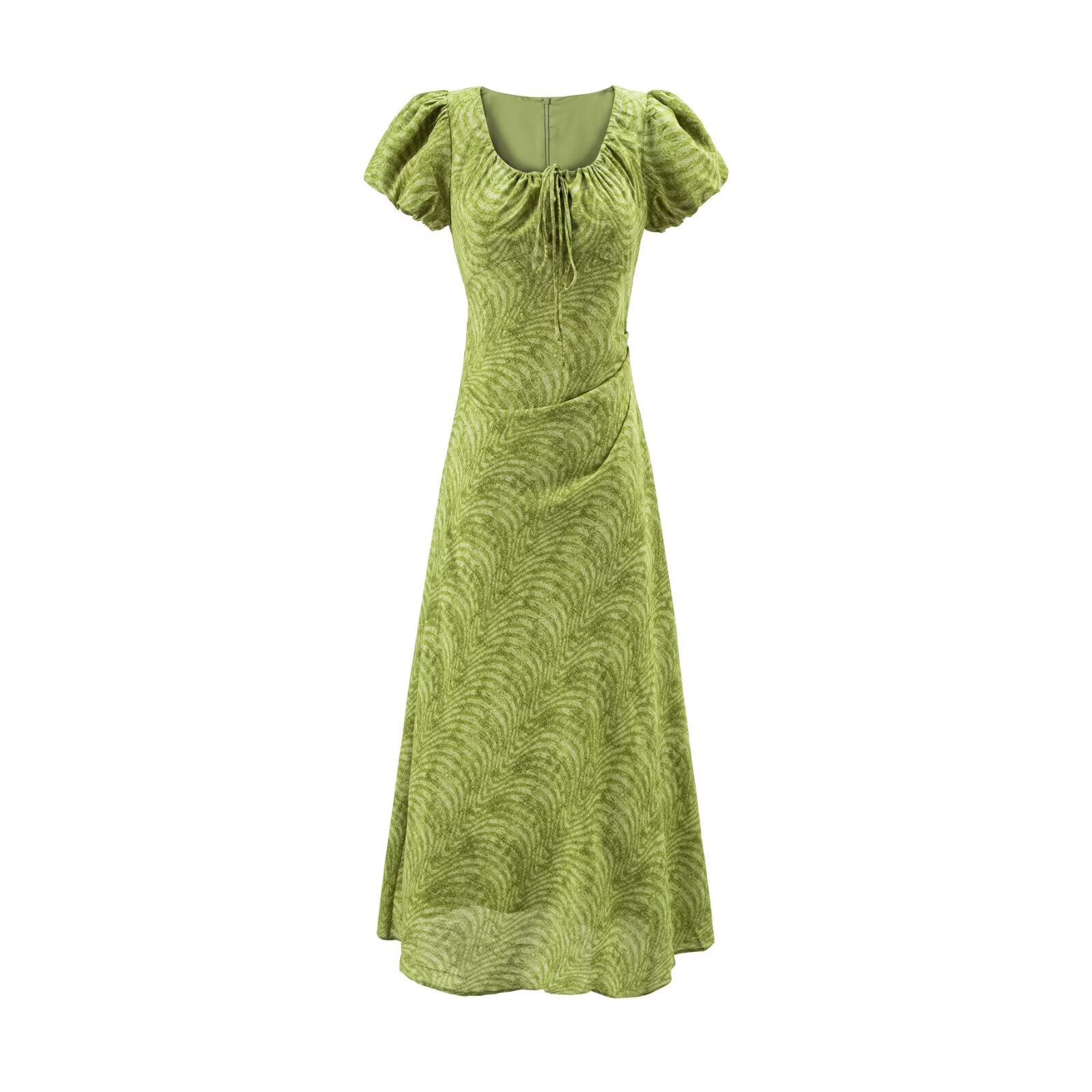 Sweet Printed Chic Puff Sleeve Maxi Dress round Neck Sexy Slim Fit Party Dress by Ragazza