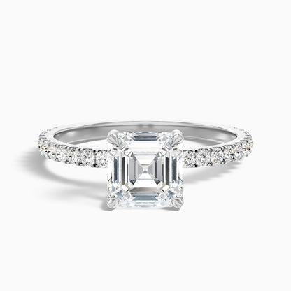 Mylie 3 Carat Asscher Cut Side Stone Pave Lab Grown Diamond Engagement Ring in 10k Yellow Gold