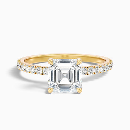 Mylie 5 Carat Asscher Cut Side Stone Pave Lab Grown Diamond Engagement Ring in 10k Yellow Gold