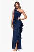 One Shoulder Elegant Solid Color Slim Waist Split Fishtail Side Ruffled Evening Dress by Ragazza