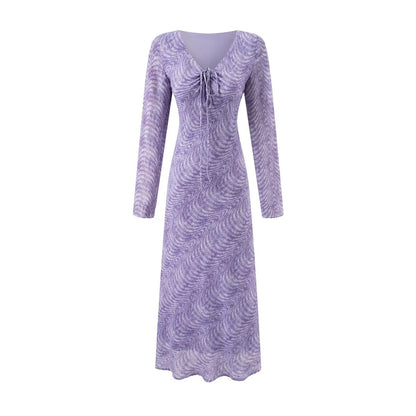 Summer Vacation Beach Casual Sexy V neck Tied Long Sleeves Dress by Ragazza