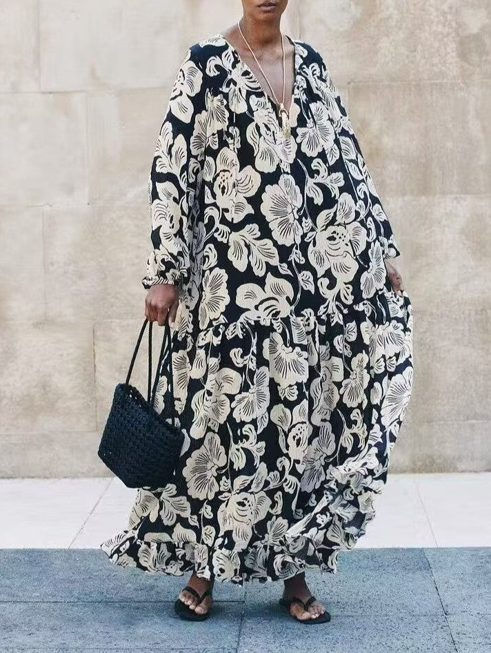 Women Clothing Early Autumn Rayon Printed Long Sleeve Dress Bohemian Maxi Dress by Ragazza