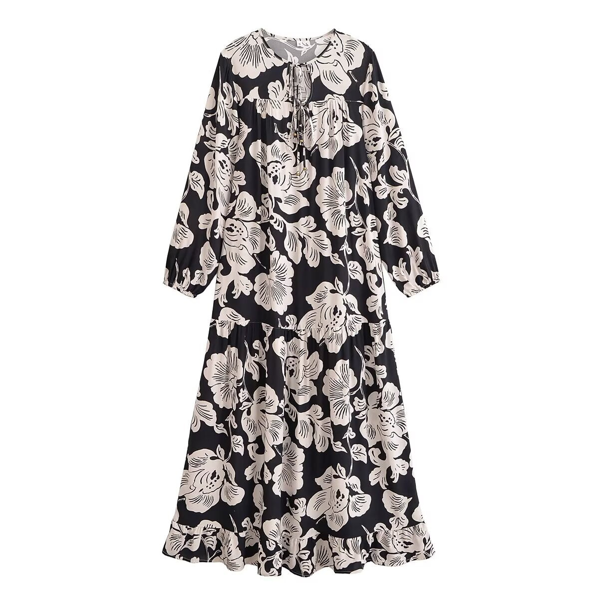 Women Clothing Early Autumn Rayon Printed Long Sleeve Dress Bohemian Maxi Dress by Ragazza