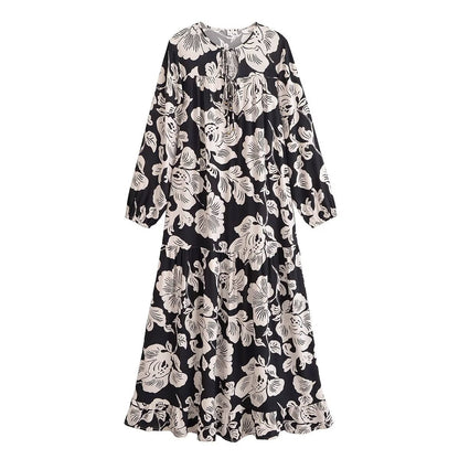 Women Clothing Early Autumn Rayon Printed Long Sleeve Dress Bohemian Maxi Dress by Ragazza