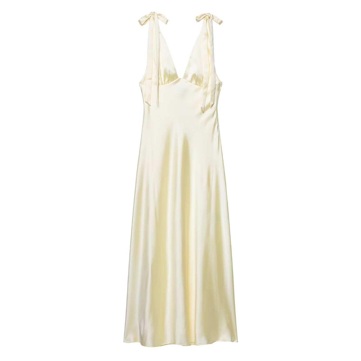 Summer Women Clothing Sexy Bowknot Decoration Silk Satin Texture Midi Dress by Ragazza