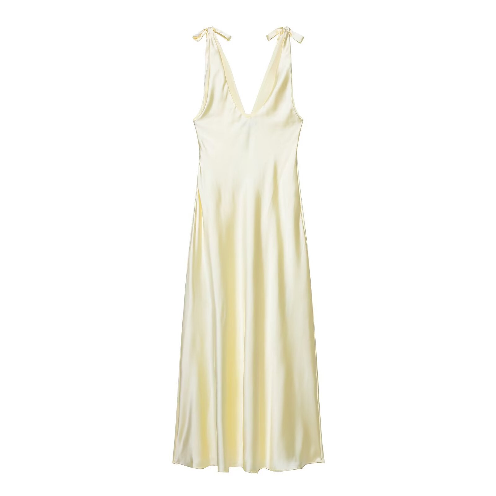 Summer Women Clothing Sexy Bowknot Decoration Silk Satin Texture Midi Dress by Ragazza