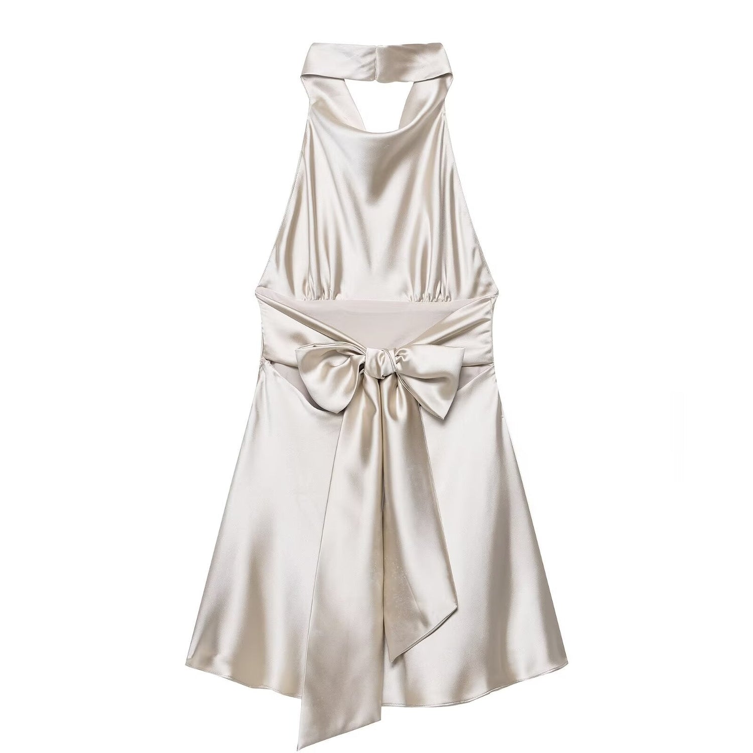 Women Clothing French Silk Satin Texture Waist Tight Halter Short Dress by Ragazza