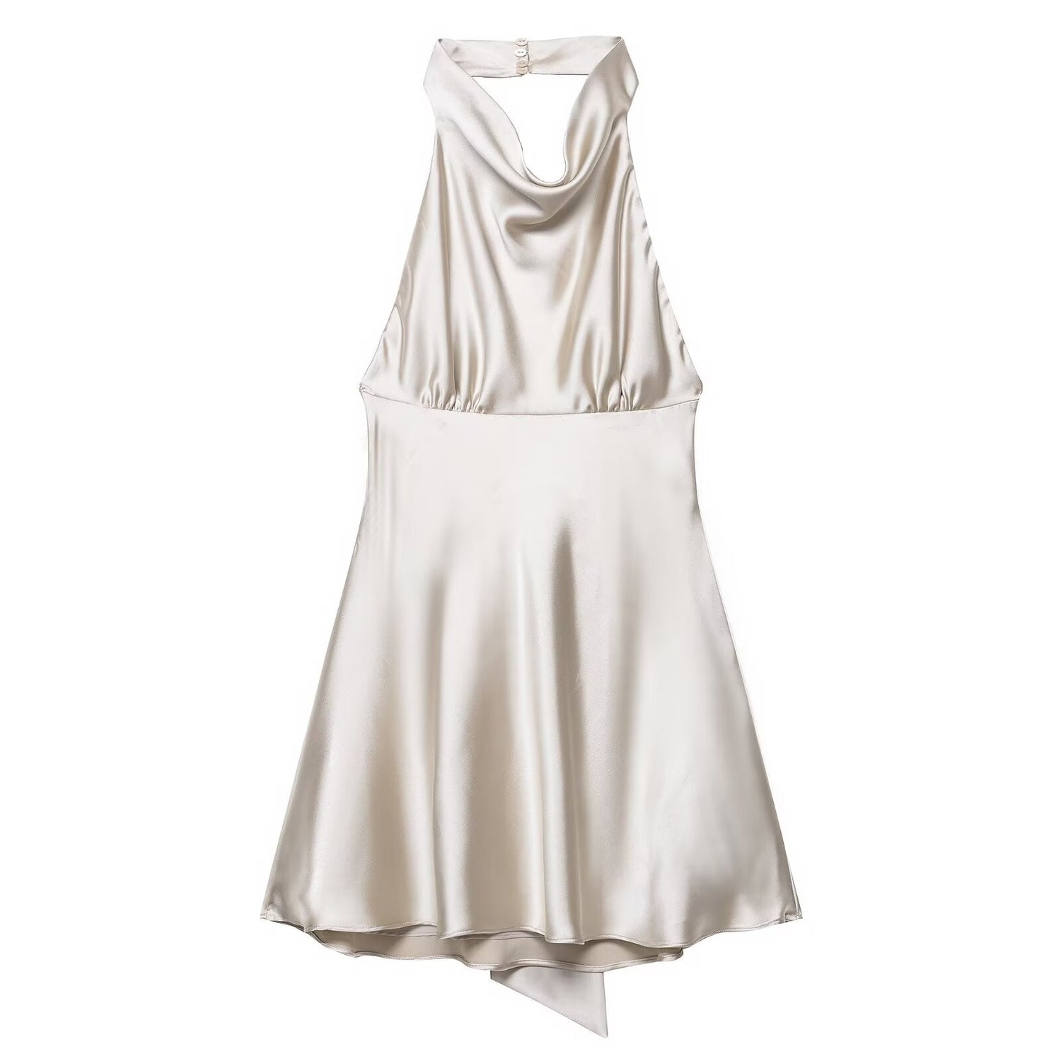 Women Clothing French Silk Satin Texture Waist Tight Halter Short Dress by Ragazza