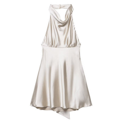 Women Clothing French Silk Satin Texture Waist Tight Halter Short Dress by Ragazza