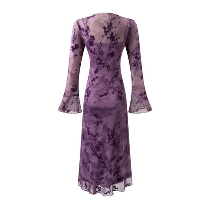 Summer Mesh Jacquard Casual off Neck Bell Sleeve Dress by Ragazza