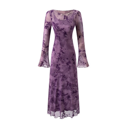 Summer Mesh Jacquard Casual off Neck Bell Sleeve Dress by Ragazza