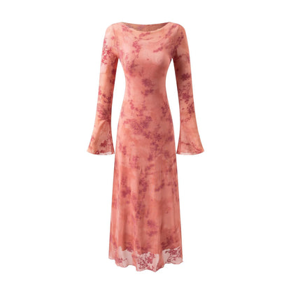 Summer Mesh Jacquard Casual off Neck Bell Sleeve Dress by Ragazza