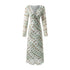 Sexy Vneck Bow Lace Printing Long Sleeve Dress Autumn Waist Slim Fit Maxi Dress by Ragazza