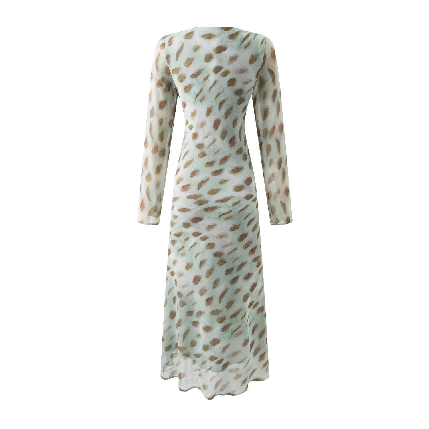 Sexy Vneck Bow Lace Printing Long Sleeve Dress Autumn Waist Slim Fit Maxi Dress by Ragazza