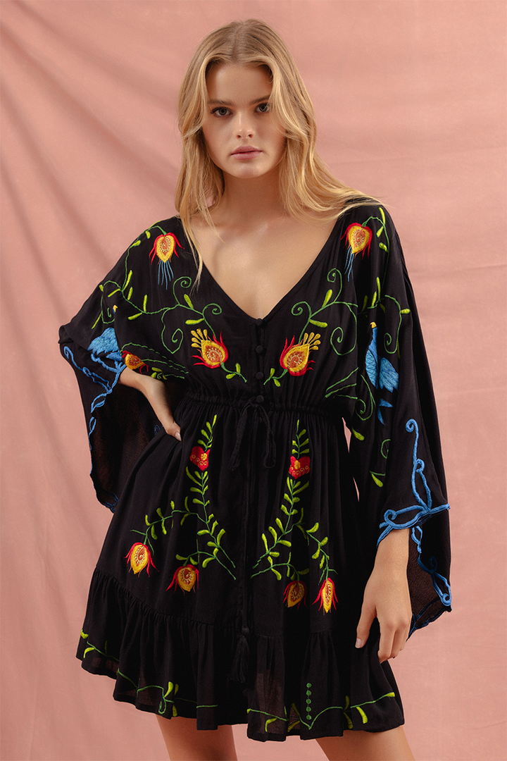 Women Flower Embroidered Tassel Decorated Dress by Ragazza