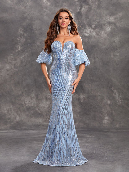 Annual Party Evening Dress Women Long Sleeveless Women Clothing Sexy Tube Top Sequ Dress by Ragazza