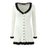 French Retro Debutante Lotus Collar Long Sleeve Dress Women Design Stitching Contrast Color Slim Fit Knitted by Ragazza