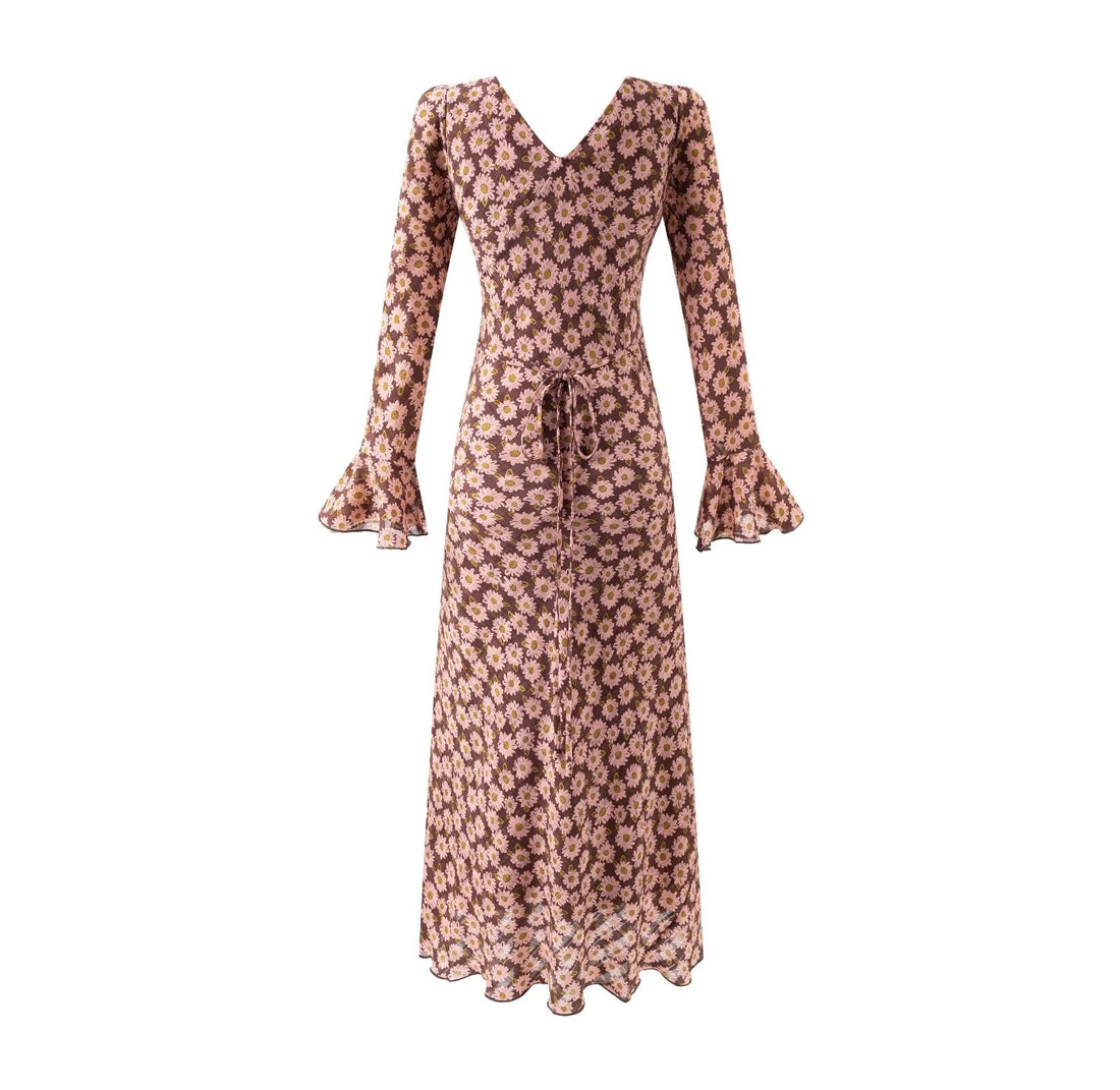 Women Clothing Mid Length Floral Printed V neck Dress by Ragazza