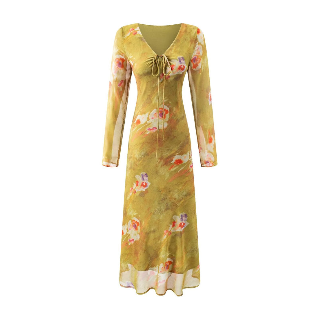 Floral Mid Length Dress Printed Yellow Summer Women Clothing Picture Color Stitching Midi Dress by Ragazza