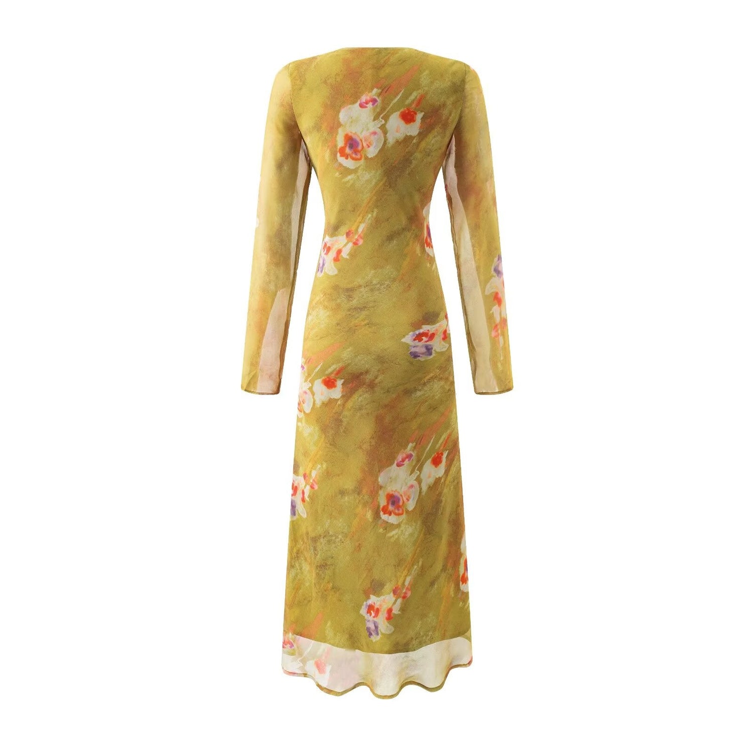 Floral Mid Length Dress Printed Yellow Summer Women Clothing Picture Color Stitching Midi Dress by Ragazza