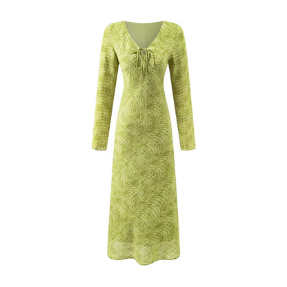 Summer Wind Women Long Sleeve V neck Printed Dress by Ragazza