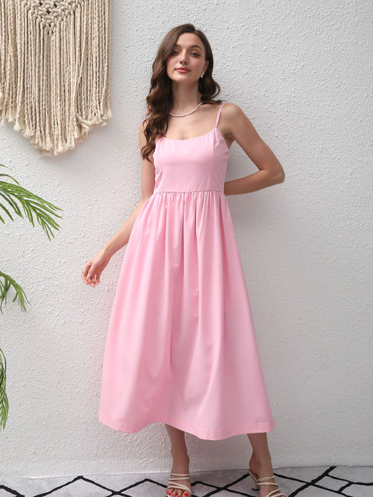 Summer Suspender Maxi Dress Backless Elegant French Dress Elegant Big Hem Dress by Ragazza