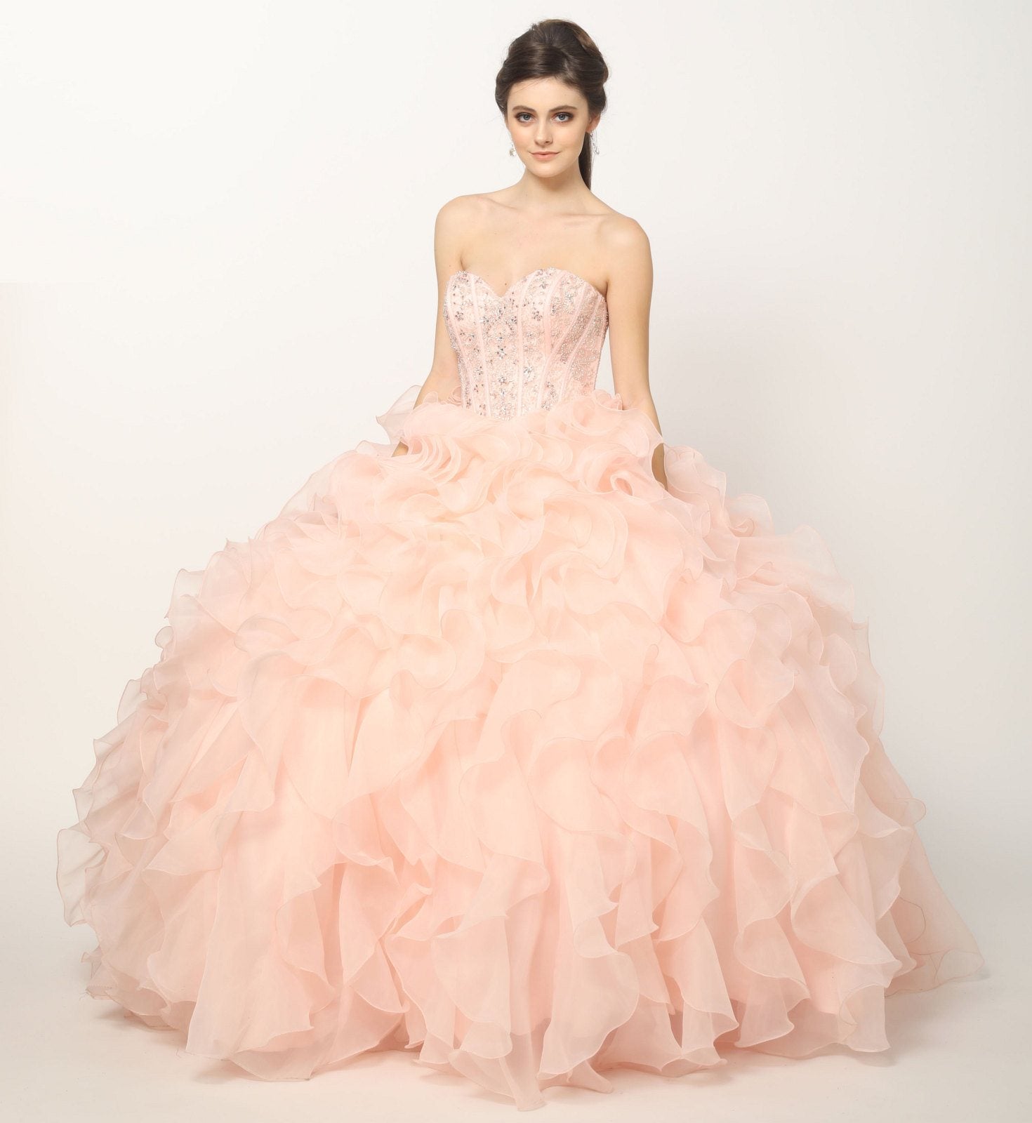 Juliet 1418 Cinderella Ball Gown Organza Ruffle Skirt Beaded Corset Bodice by DiscountDressShop