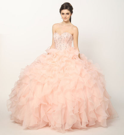 Juliet 1418 Cinderella Ball Gown Organza Ruffle Skirt Beaded Corset Bodice by DiscountDressShop