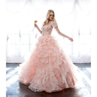 Juliet 1418 Cinderella Ball Gown Organza Ruffle Skirt Beaded Corset Bodice by DiscountDressShop